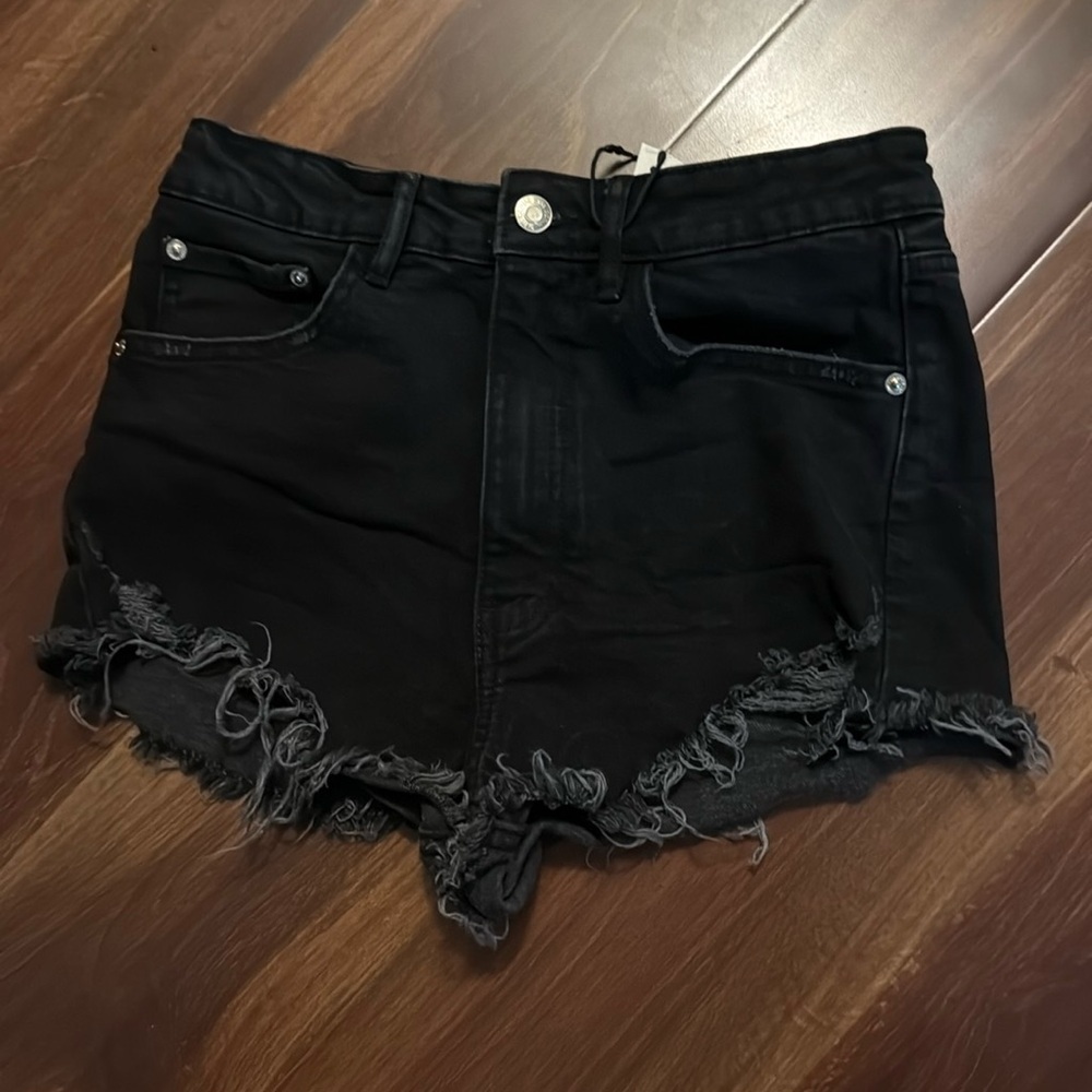 ZARA Black Distressed Denim Shorts size 6